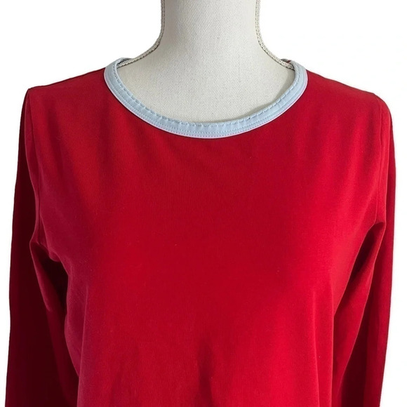 Lands End Red Long Sleeve T Shirt Womens Size Small Gray Trim Pullover Casual - Picture 4 of 6